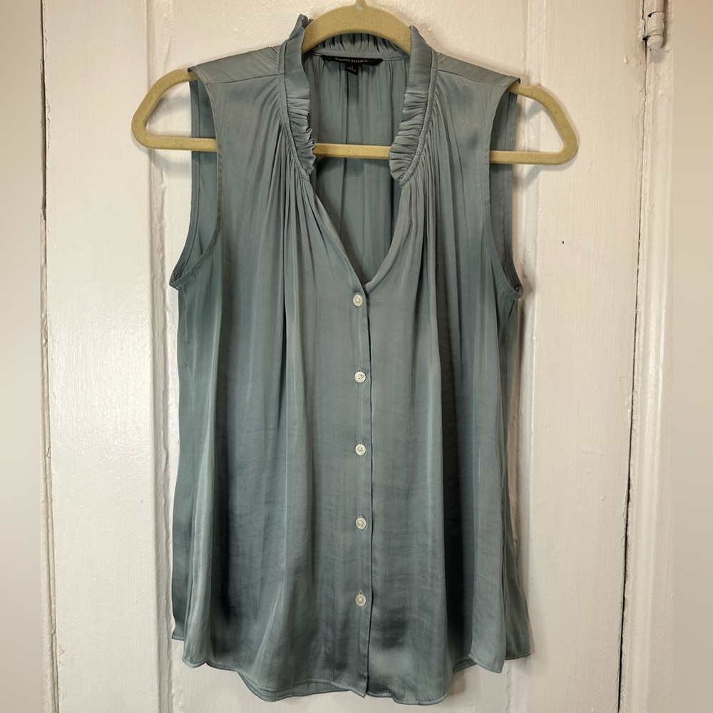 Banana Republic ruffle neck, button up, silk camisole